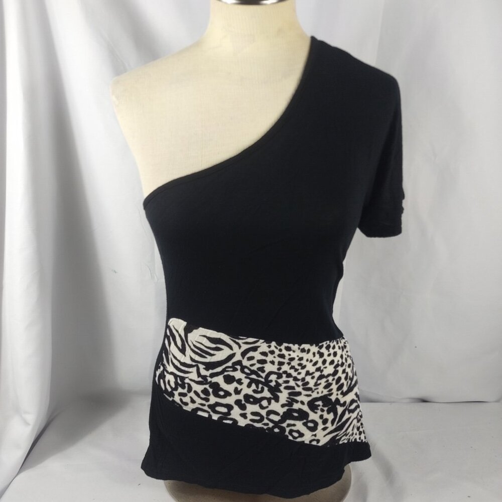 Misope Women's One Shoulder Top Black/Leopard Print Size Small
